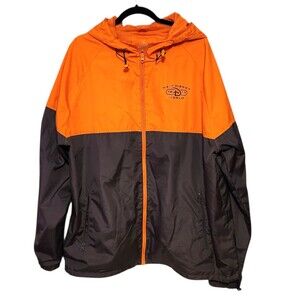 Disney Parks Windbreaker Jacket Hooded Mesh Lined Orange Gray Mens Size XL